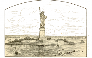 Bartholdi's design for the Statue as installed on Bedloe's Island. Published in the June 1887 edition of Scribner's Monthly. 