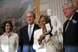 Rachel Robinson accepting the Congressional Gold Medal on behalf of her husband. March 2005