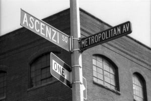 Ascenzi Square and Metropolitan Avenue Street Signs