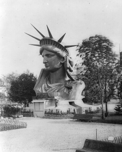 The Statue of Liberty's head, on exhibit at the Paris Exposition of 1878. Courtesy of The New York Public Library.