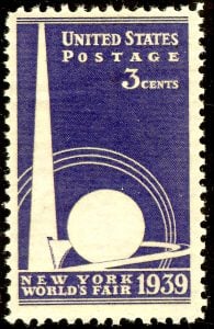 Postage Stamp picturing the Trylon and Perisphere, 1939